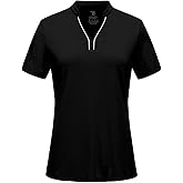 BGOWATU Women's Golf Polo Shirts Short Sleeve Collarless Y-Neck Tennis Tops Quick Dry UPF 50+ Workout Shirt Lightweight