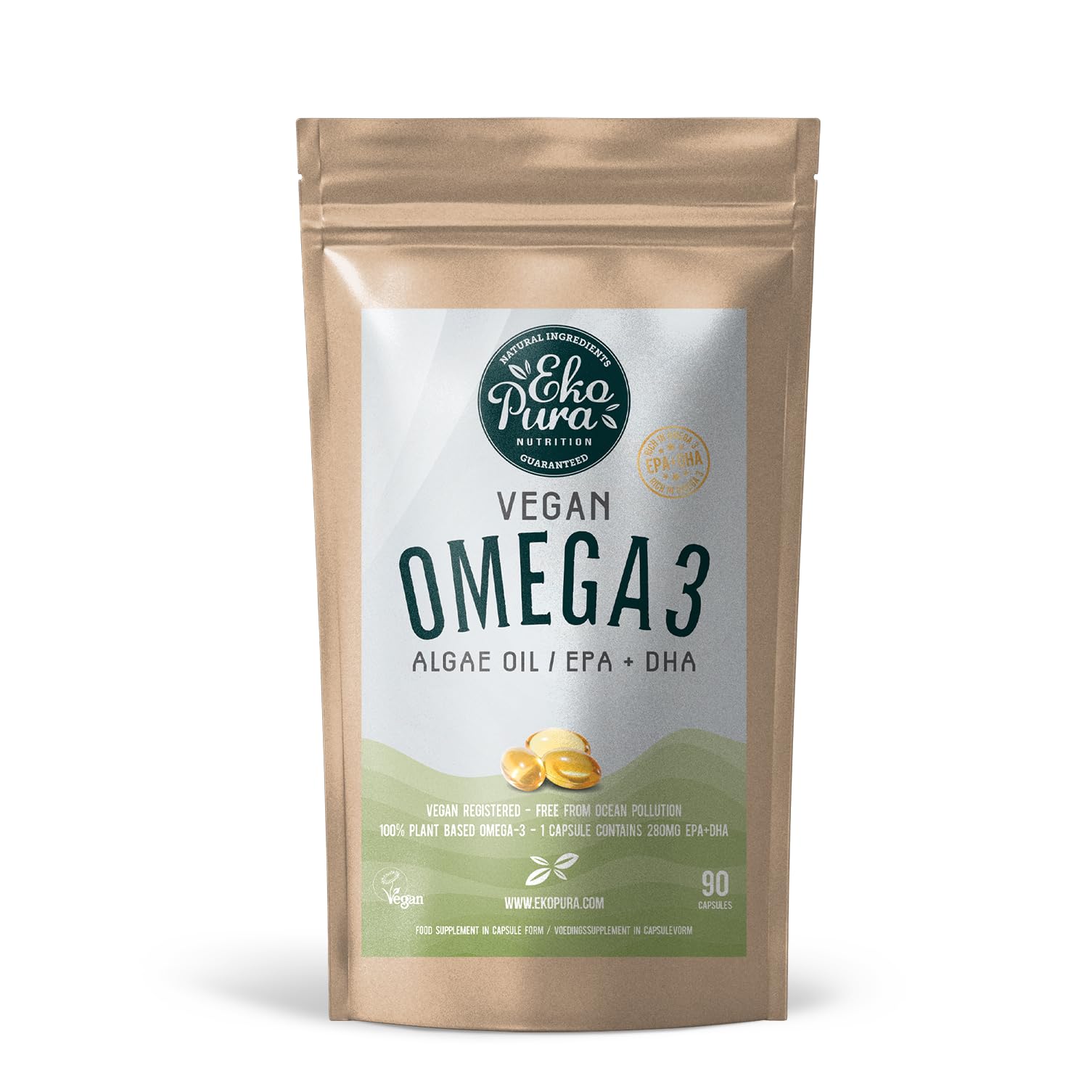 Ekopura Vegan Omega 3 Algae Oil 90 Capsules (DHA + EPA)