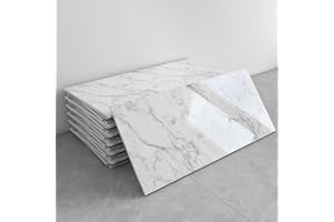 DULEIXUFHEE 20PCS Marble Peel and Stick Backsplash Waterproof 23.6"x11.8" (38.68 sq ft Coverage) PVC Foam Wall Panel Self Adhesive Marble Tile, Thick Back Splash for Kitchen, Bathroom, Bedroom, Marbe White