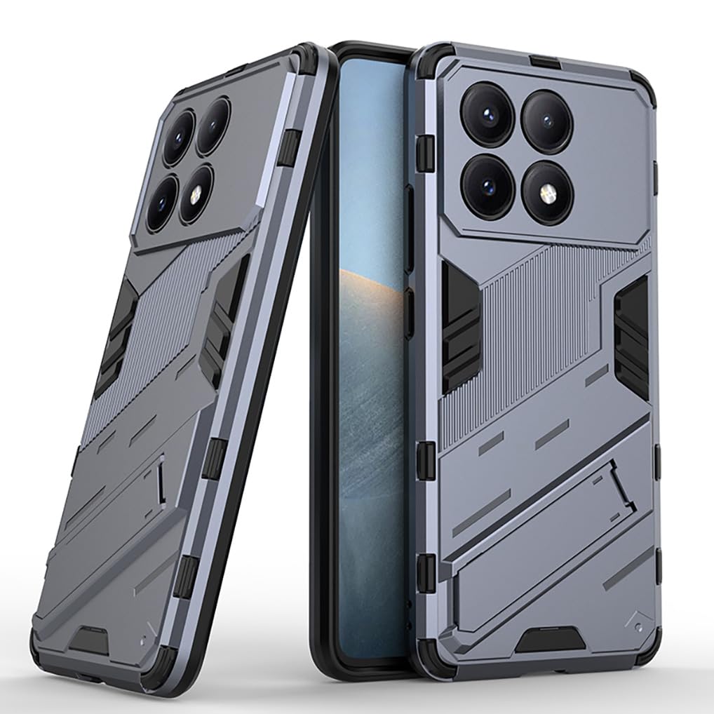 SEAHAI Case for Xiaomi POCO F6 Pro 5G, Ultra-thin Protective Silicone TPU Shockproof Hybrid Hard PC Back Phone Cover, with Foldable Hidden Form Bracket - Gray