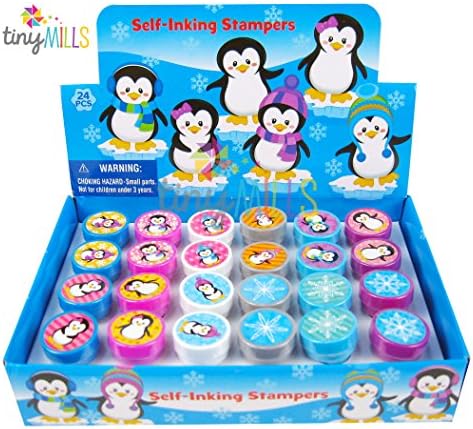 TINYMILLS 24 Pcs Penguin Assorted Stamps for Kids Self Ink Stamps (12 Different Designs) Birthday Party, Stocking Stuffers, Party Favors, Goody Bag Filler Treats, Classroom Rewards