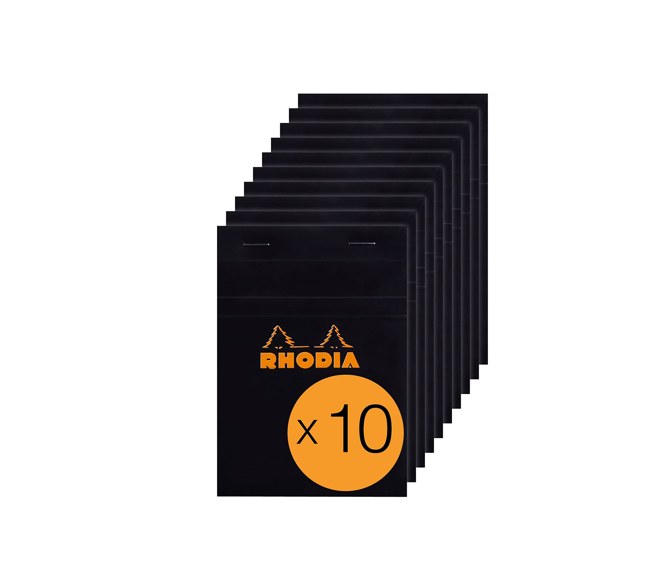 RHODIA 132009C - Stapled Notepad N°13 Black - A6 - Small Squares - 80 Detachable Sheets - 80G Clairefontaine Paper - Coated Card Cover - Pack of 10 pads