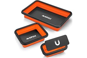 ARTIPOLY Collapsible Magnetic Parts Tray Set, 3 Different Size Foldable Silicone Magnetic Tool Trays for Bolts, Screws, Nuts and Other Small Metal Parts, Mechanic Tool for Men