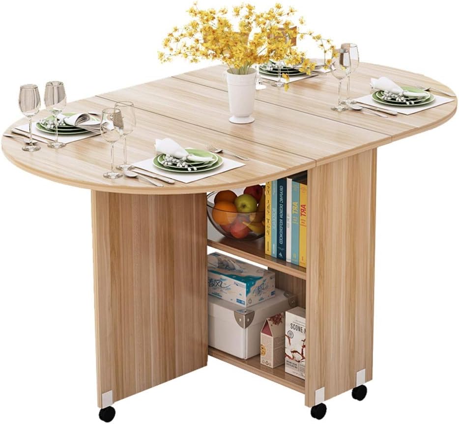 CXF- Tables Round Folding Table with Pulleys, Mobile Dining Table Home Office Furniture and Drawer Lockers (Color : Brown)