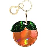 Shiny Leather Charm Keychain Holder Case Compatible with AirTag,Cute Protective Cover with Keyring,Anti-Scratch Finder GPS Tracker Case for Wallet Keys,Bag,Pets(Persimmon)