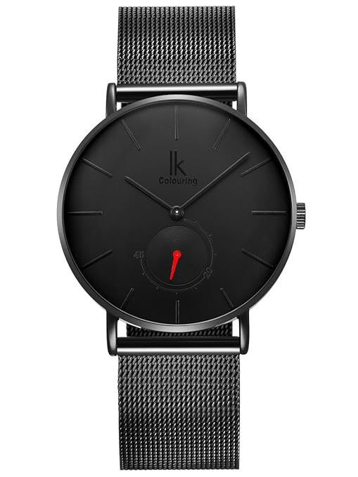 Alienwork IK Armbanduhr für Herren Damen Slim Uhr mit Kleiner Sekundenanzeige