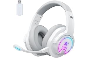 Krysenix PG3 Wireless Gaming Headset for PS4, PS5, PC - 2.4GHz 7.1 Surround Sound, Bluetooth Gaming Headphone with AI Detachable Noise Canceling Mic, 48-Hr Battery for Laptop, Switch, Mac (White)