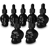 MINELEVEN 7 pcs Set 10ml Mini Skull Glass Dropper Bottle Leakproof Essential Oils Bottle for Storage and Travel (7pcs black skull bottle)