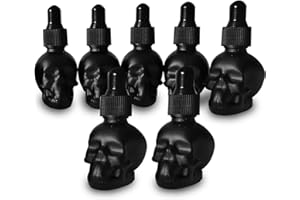 MINELEVEN 7 pcs Set 10ml Mini Skull Glass Dropper Bottle Leakproof Essential Oils Bottle for Storage and Travel (7pcs black skull bottle)