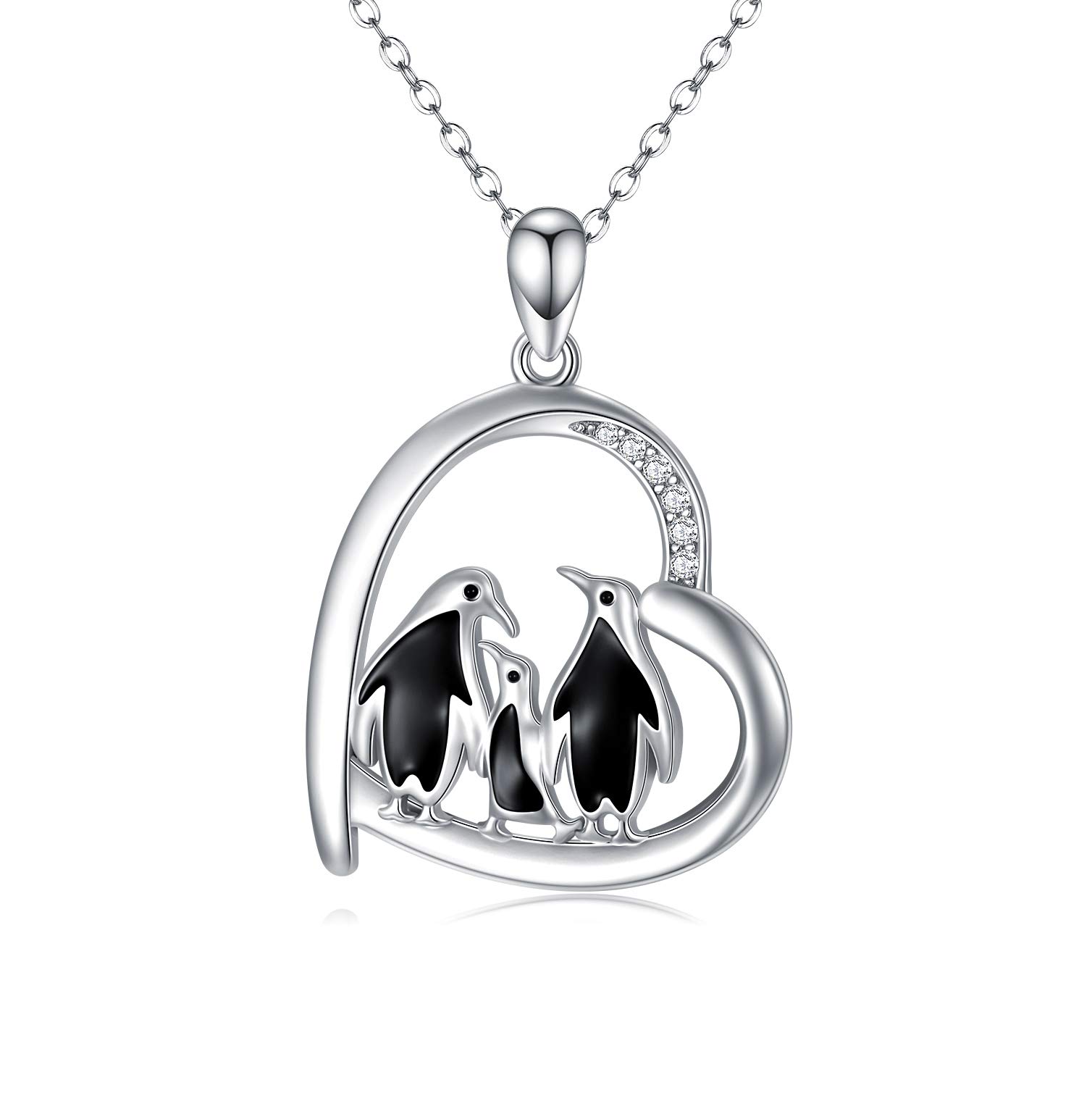 KINGWHYTE Penguin Necklace 925 Sterling Silver Cute Animal Heart Pendant Birthday Gifts for Women — image 1