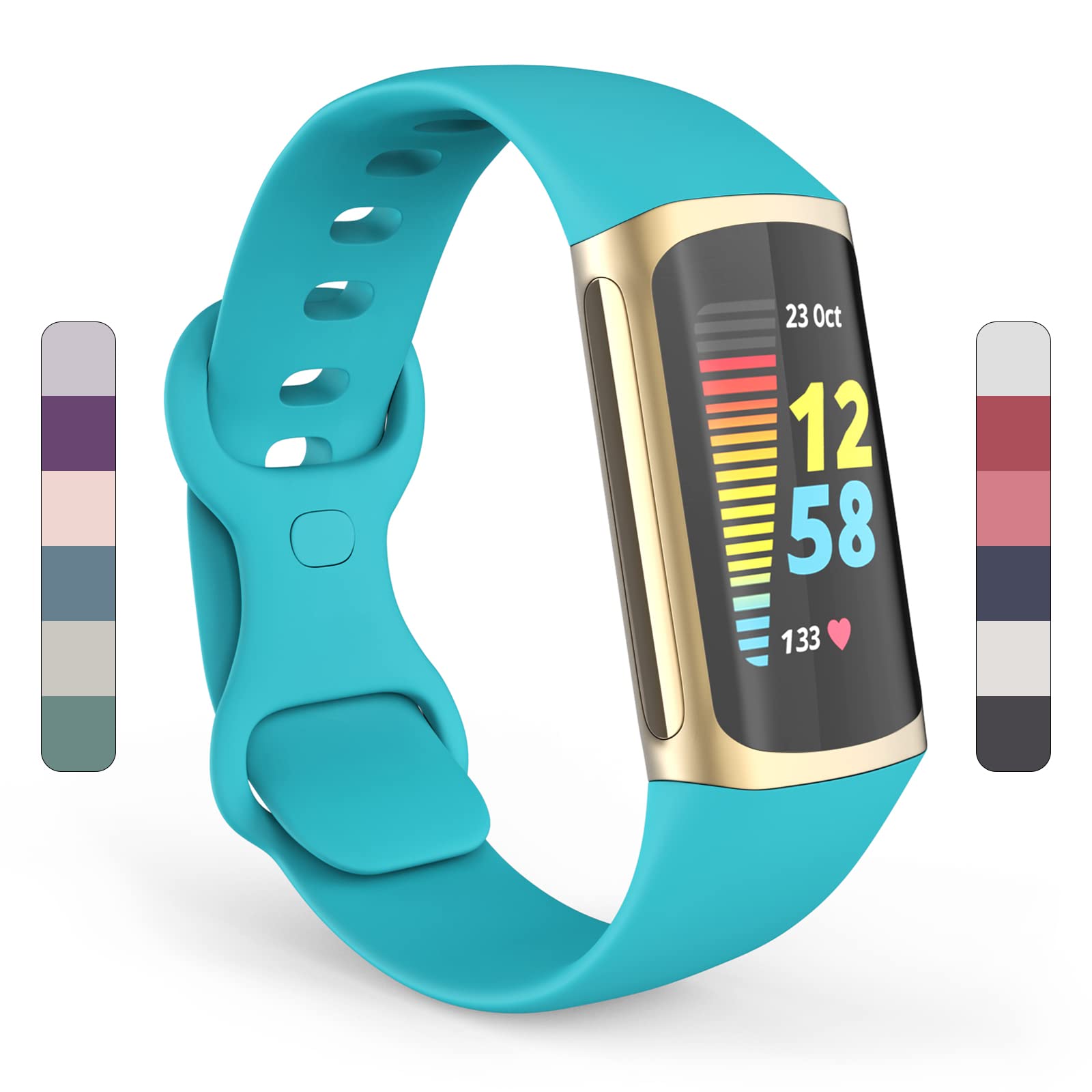 Yousave Accessories Bracelet Compatible for Fitbit Charge 5, Fitbit Charge5 Replacement Band, Sport Strap Replacement - Large - Cyan