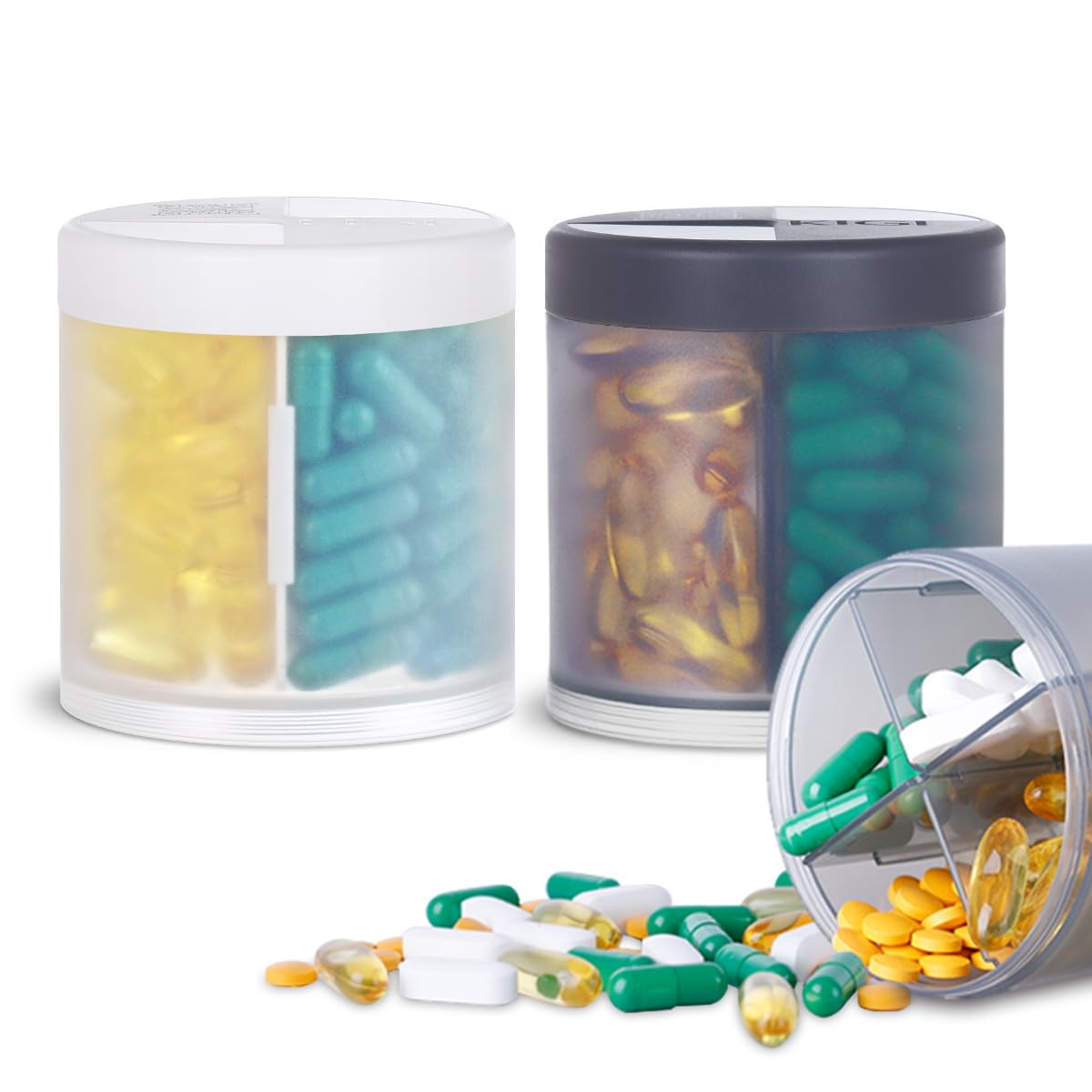Photo 1 of 2 Pack KIGI Large Capacity Medicine Organizer Pill Bottles with 4 Compartments