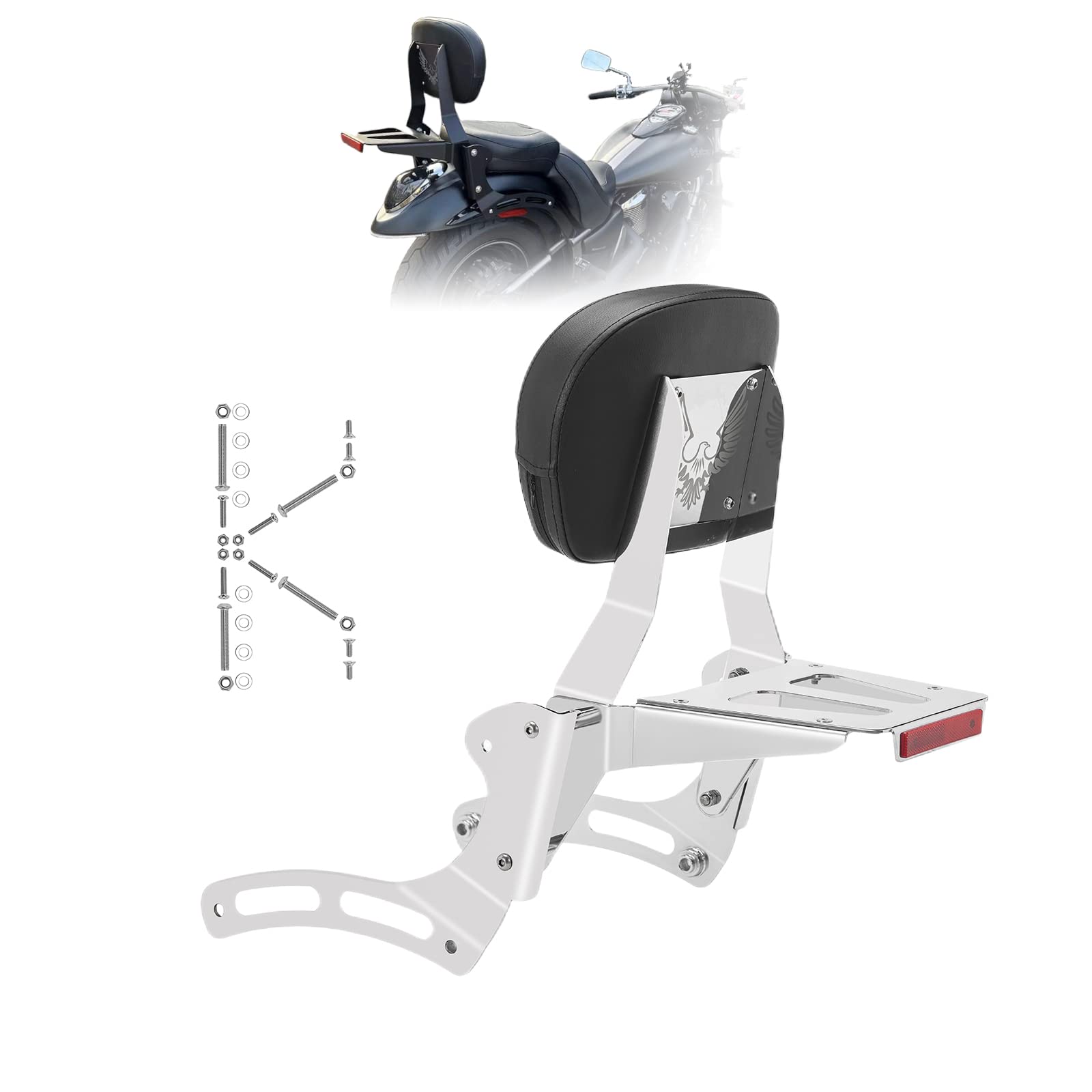 Vulcan 900 Accessories Kawasaki Vulcan VN900 Sissy Bar With Backrest \u0026  Luggage Rack - Eagle Design 2006-2022 Models Kawasaki Vulcan Sissy Bar, image size:1600x1600