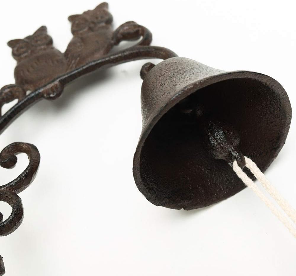Sungmor Heavy Duty Cast Iron Wall Bell, Decorative Retro Style Lovely Owls Hand Bell, Manually Shaking Wall Hanging Doorbell - Image 4