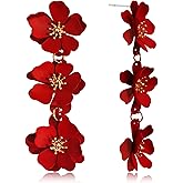 Unique Chic Long Matte Flower Dangle Earrings Cute Bohemian Tiered Triple Floral Drop Stud Earrings Ear Drop for Women Statement Jewelry Gifts Parties Prom