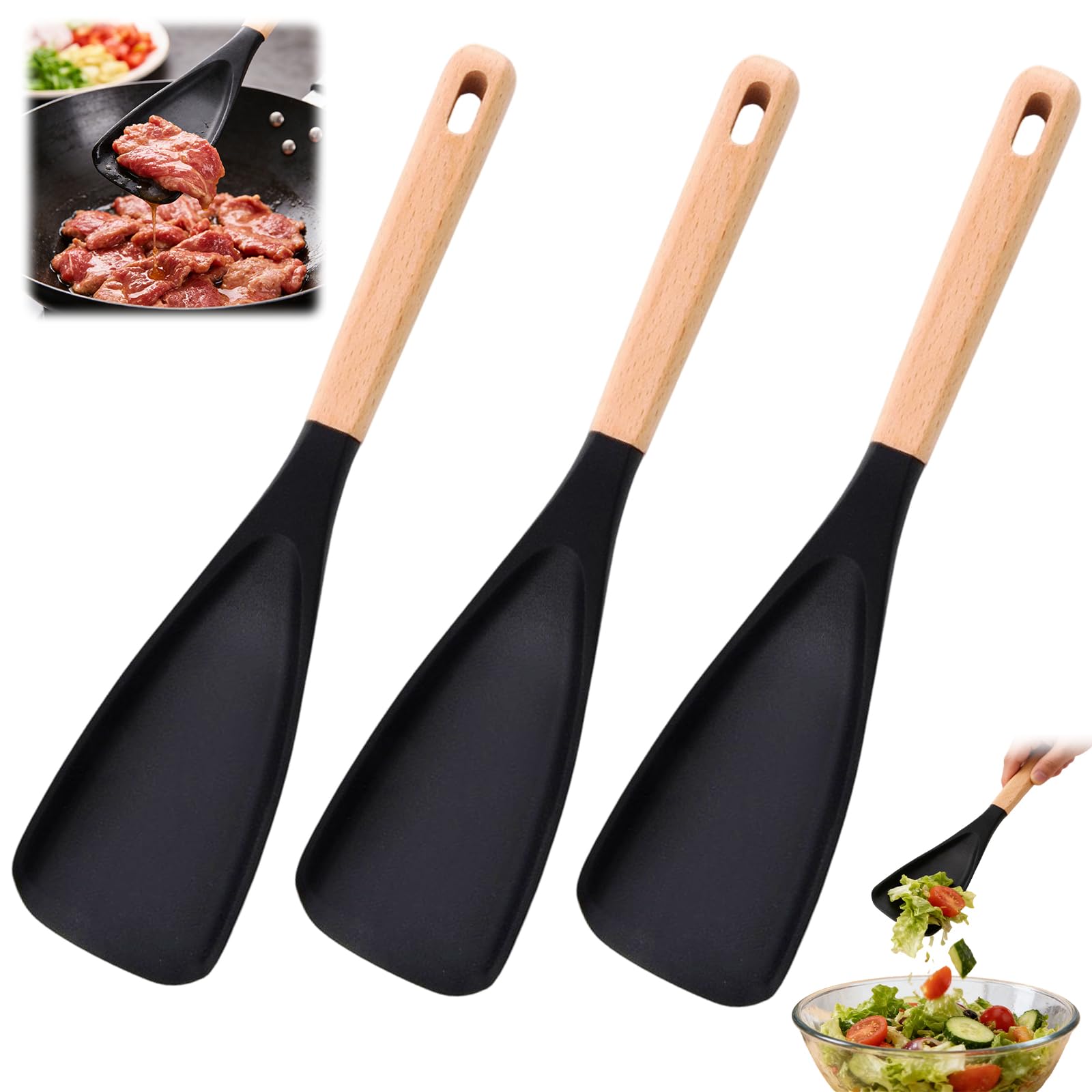 Photo 1 of 3Pack Cedar and Ash Spoonula–Multi Function Spatula Cooking Spoon with Wooden Handle,Heat Resistant & Nonstick Kitchen Utensils Safe Silicone Head Spoon for Mixing,Stirring,Scooping,Flipping,Serving