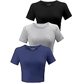 Yeawinta 3 Pack Women's Crop Tops Workout Tshirt Cotton Short Sleeve T Shirts Cropped Basic Tees