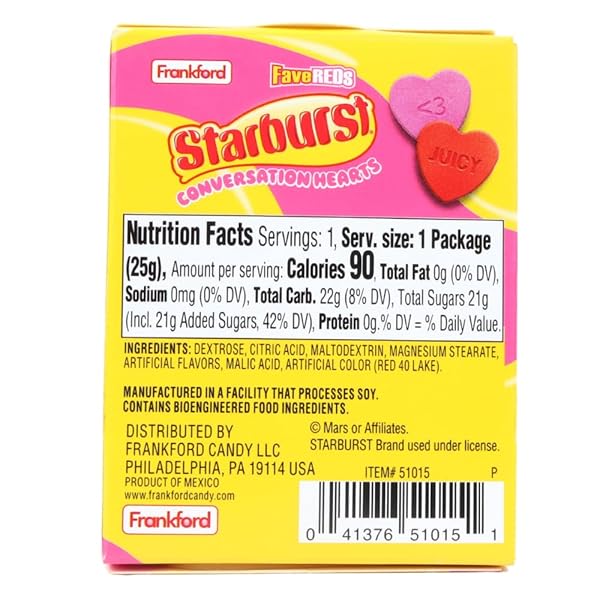 STARBURSTS CONVERSATION HEARTS, CLASSIC VALENTINE’S DAY CANDY, .88 OUNCES EACH (PACK OF 4)