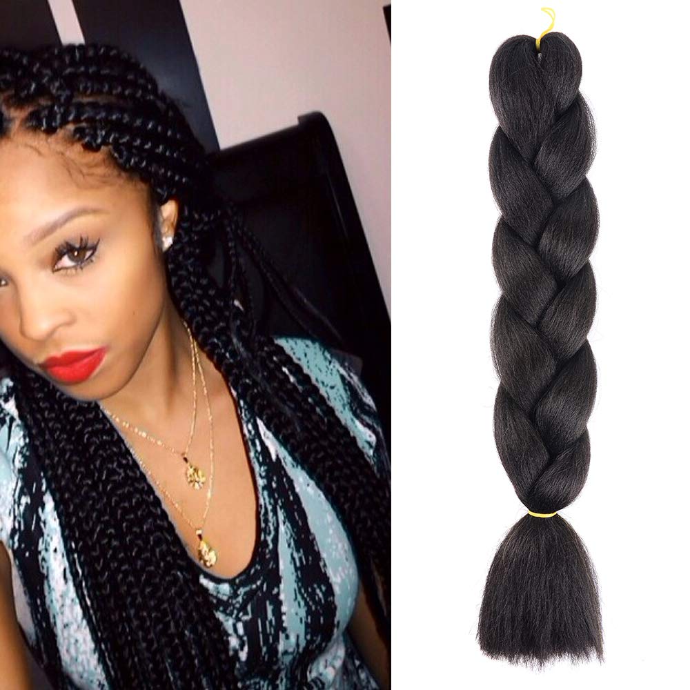 Jumbo Braiding Hair Pieces 1 Bundle 24inch Jumbo Braids Hair Extensions Crochet Twist Hair Synthetic High Temperature Fiber Afro Box(Black)