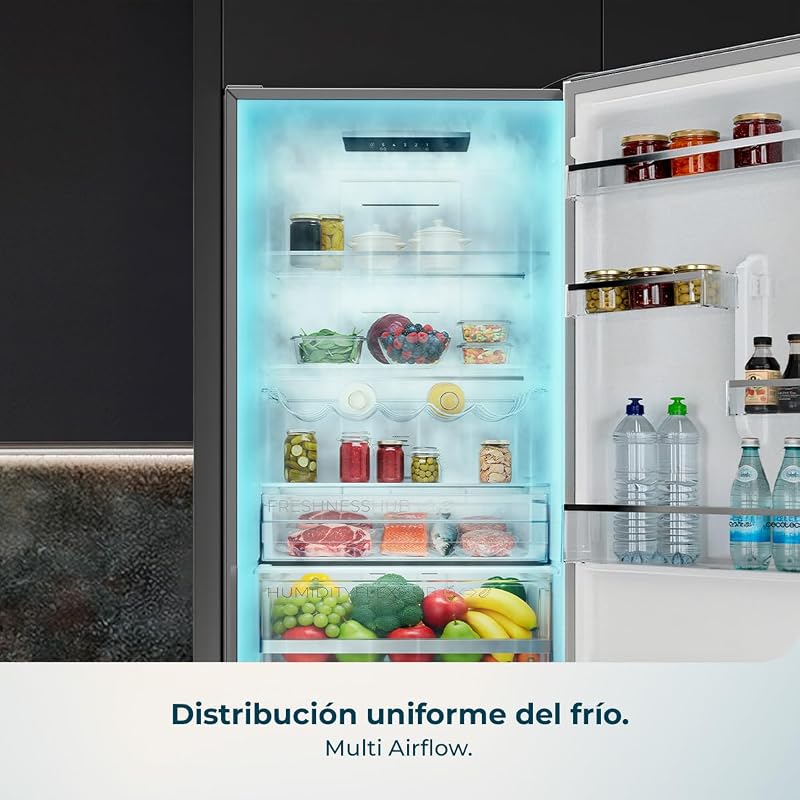 Bolero CoolMarket Combi 322i Dark D Combi Frigorífico 322L. 185,5cm de altura, 59,5cm de largura, Tecnologia Multi Airflow, HumidityFlex HUB, interior LED