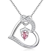 YAFEINI Birthstone Graduation Necklace S925 Sterling Silver Class of 2024 Bachelor Cap Necklaces Class of 2025 Heart Pendant College High School Graduation Jewelry Gifts for Women (October-Pink Sapphire)