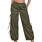 WDIRARA Women's Bow Tie Side Split Straight Leg Pants Drawstring Low Rise Trousers