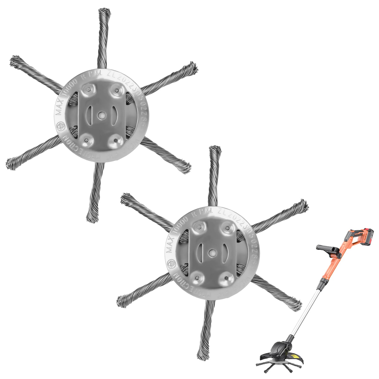 OFFCUP Steel Wire Trimmer Head, 2pcs 6 Head Grass Trimmer Cutter Head, Universal Solid Steel Wire Brush Strimmer Head for Lawn Rotating Replacement Tool, Brushcutter Attachment