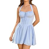 XinFSh Women's Summer Halter Corset Mini Dress Sleeveless Flowy A Line Milkmaid Short Sundress Graduation Party Dresses