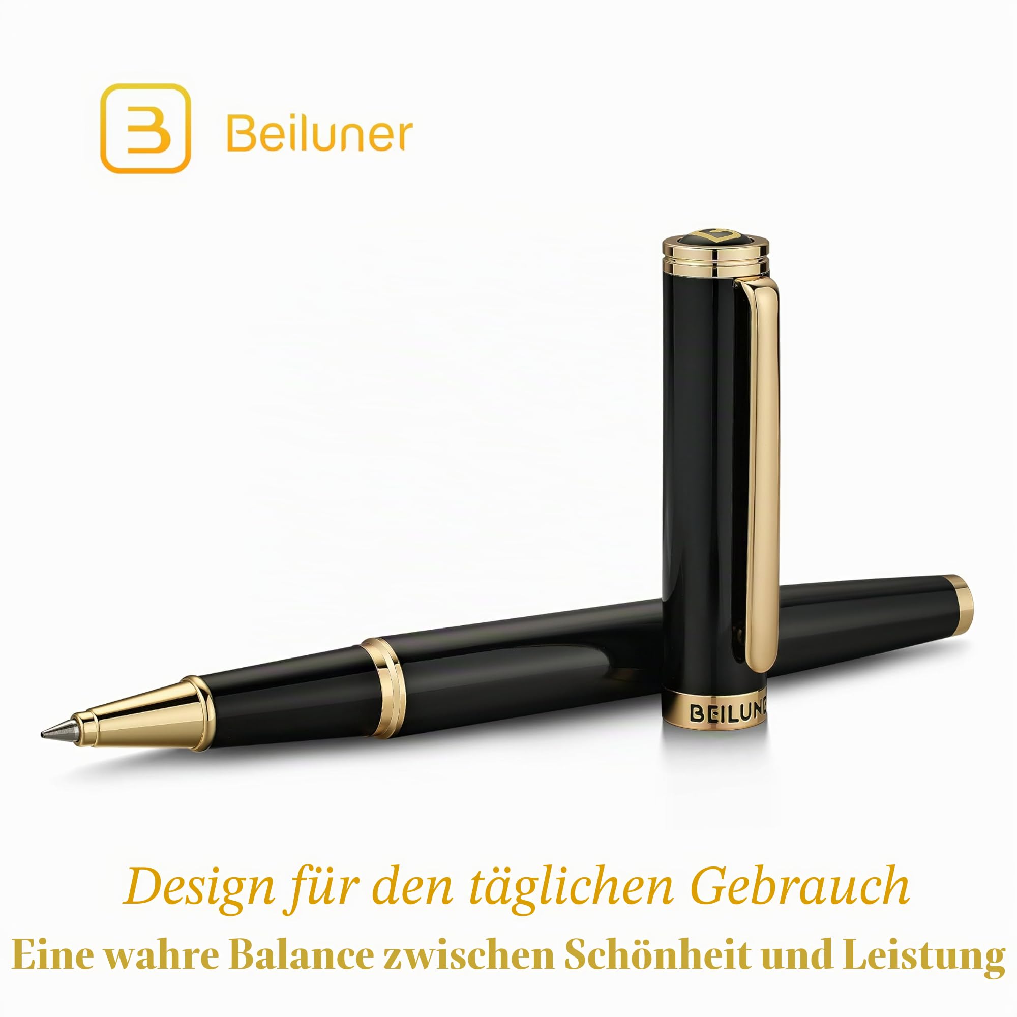 BEILUNER Hochwertiger Tintenroller mit Echtvergoldung - Professioneller Kugelschreiber mit schwarzer Schneider 850 Mine - Geschenkbox - Luxus Schreibgerät für Business & Geschenkanlässe(Schwarz) 3
