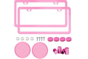 SHUTUAN Pink License Plate Frame for Women 2 Pack Car License Plate Holder Metal Number Plate Frame Car Tag Frame (Pink 2Pack Set)
