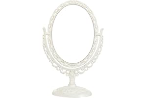 XPXKJ 5x4 Inch Tabletop Makeup Mirror 360°Two-Sided Rotatable 3X Magnifying Aesthetic Mirror, Coquette Room Decor Vintage Mirror for Desk, Bathroom Mirror Bedroom Mirror (Mini Oval, Beige)