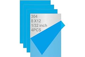 TELLYOUWIN 4PCS 8”x12”x1/32” 304 Stainless Steel Sheets Plate, 304 Metal Stainless Steel Sheet Strip Plate (Brushed Finish) for Industry Machinery, DIY Engineer, Decoration