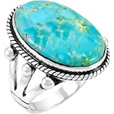 Turquoise Ring Sterling Silver 925 Genuine Gemstones Size 6 to 14