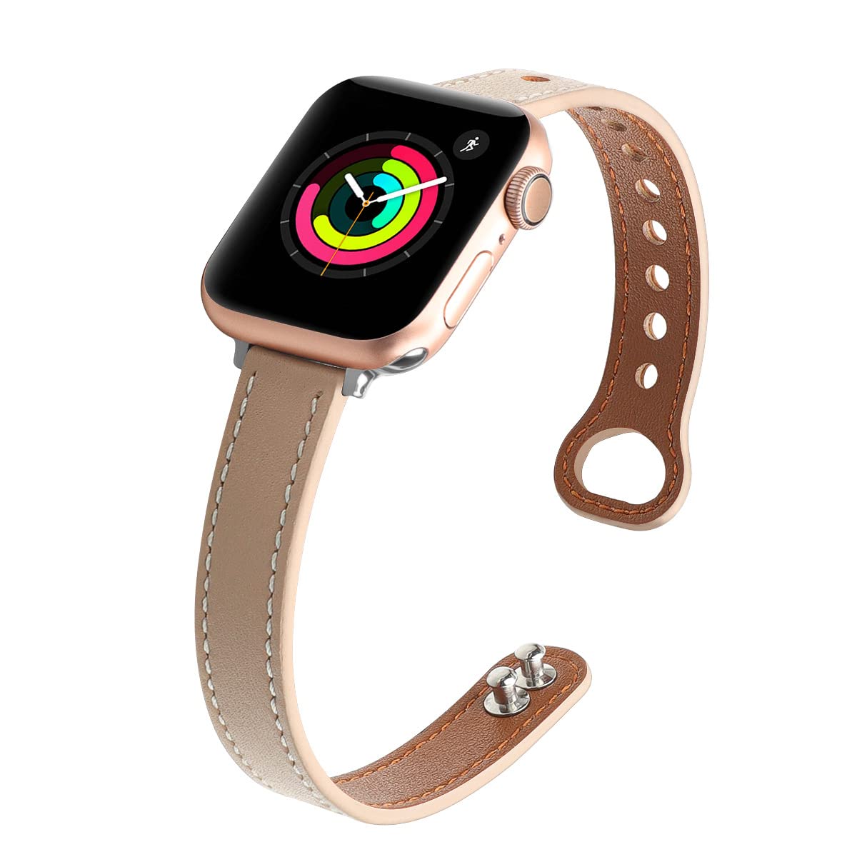 segoo Leather Band Compatible with Apple Watch Band 45mm 44mm 42mm Top Grain Leather Band Slim Thin Wristband for iWatch Series 7 & Series 6/5/4/3/2/1/SE Sports Edition (45mm 44mm 42mm, Khaki)