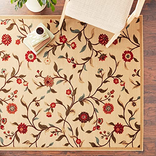 Ottomanson Ottohome Collection NonSlip Rubberback Floral Leaves Design