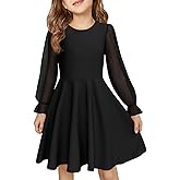 Haloumoning Girls Dresses Mesh Puff Long Sleeve Dress for Kids High Waist A Line Wedding Party Dress 5-14Y
