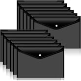 12 Plastic Filing Envelopes Snap Closure（Black） | Clear document folders for letter A4 size files, snap button closure, poly folders for school and office supplies