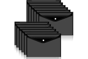 LIANGYUNZE 12pcs Plastic Filing Envelopes with Snap Button Closure ，Clear Document Folders for Letter A4 Size Files ，Poly Folders，for School and Office Supplies（Black）