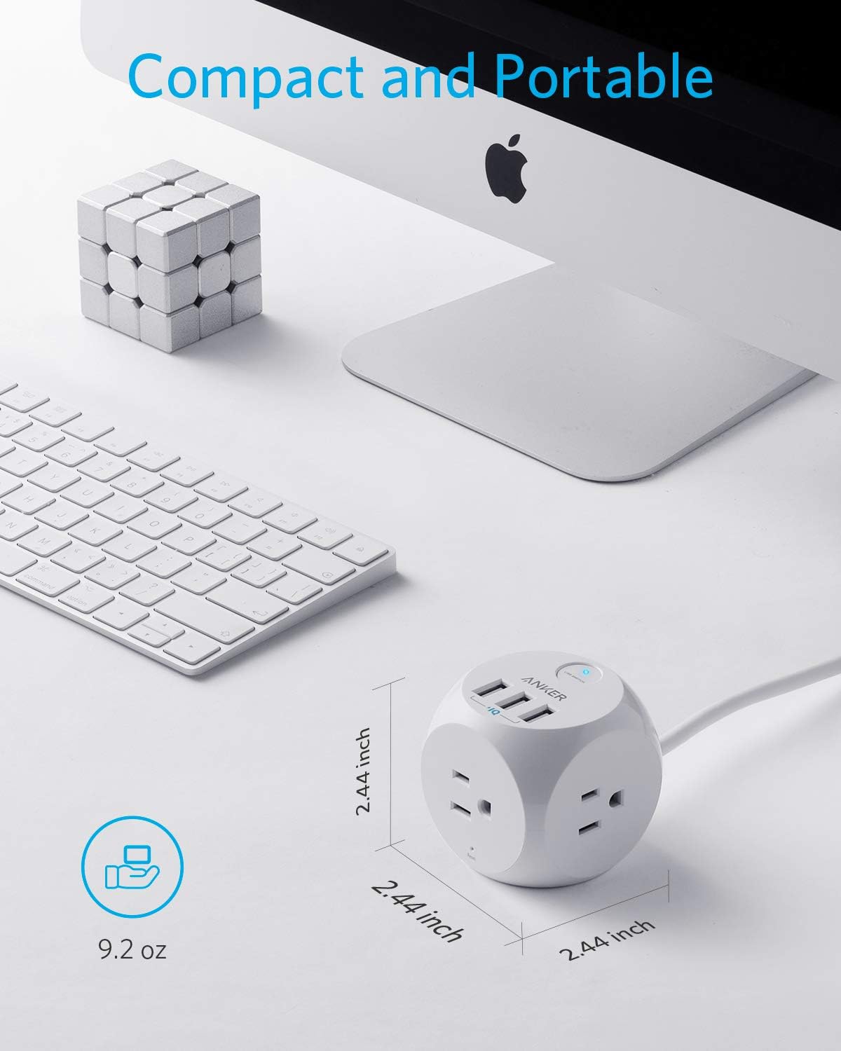 Anker PowerPort Cube USB Power Strip with 3 Outlets and 3 USB Ports, Portable Design, 5 ft Extension Cord, Overload Protection for iPhone XS/XR, Compact for Travel, Cruise Ship and Office: Home Improvement