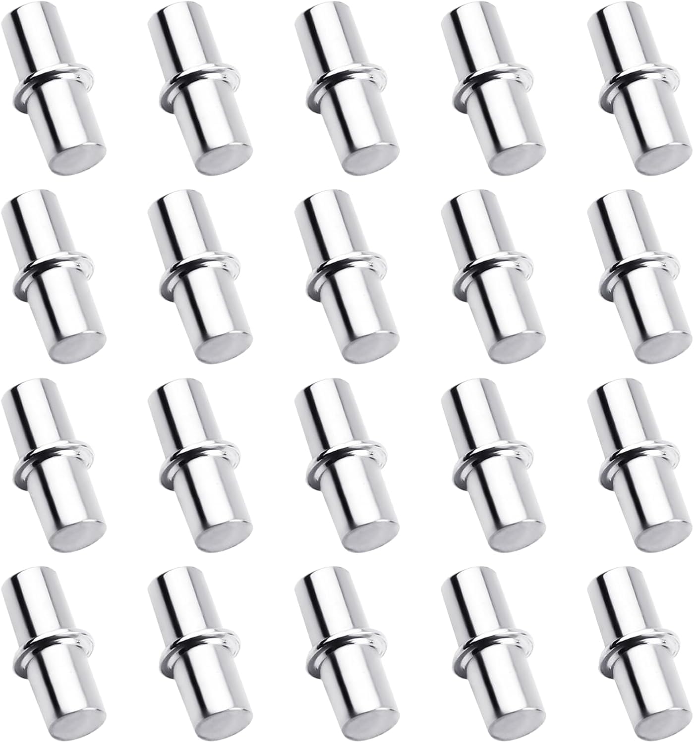 Pack of 20 Shelf Support 6 mm x 17 mm, Cylindrical Shelf Holder, Zinc Alloy Shelf Support, Shelf Support for Shelves with 8 mm Ring, for Cupboard, Wardrobe, Wooden Panels, Glass Panels