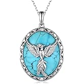 Biduanro Phoenix Turquoise Necklace 925 Sterling Silver Genuine Turquoise Necklace Western Nature Gemstone Turquoises Jewelry Gifts for Women
