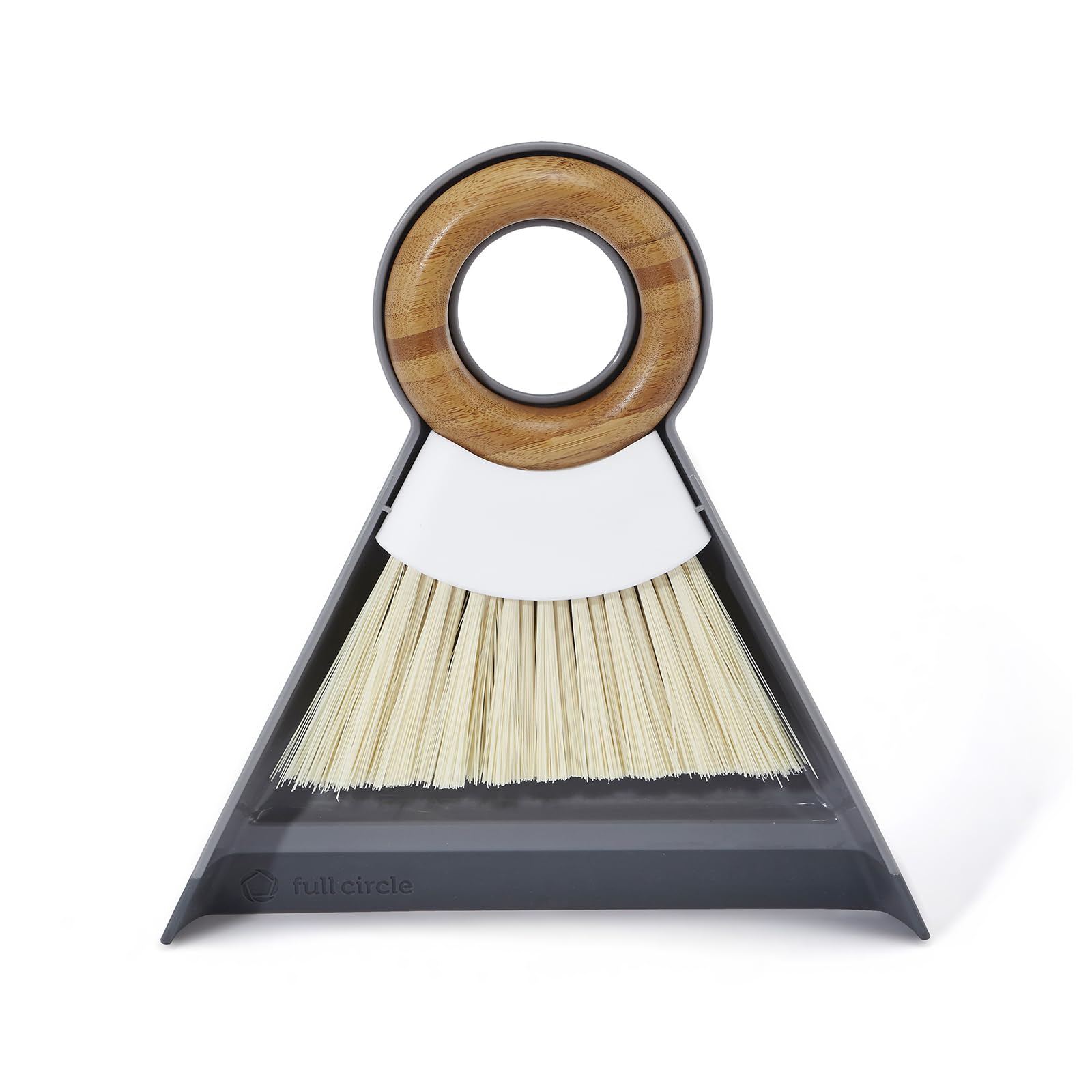 Photo 1 of Full Circle Tiny Team Mini Compact Brush & Dustpan Set, Portable Handheld Broom for Quick Cleanups, Ideal for Home, Bathroom, Kitchen Countertops. Bamboo Hand Broom & Small Crumb Sweeper, White