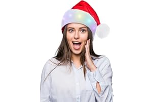 VADOO Santa Hat, Christmas Hat with Colorful Lights Plush Xmas Santa Claus Hat Christmas Costume Gifts for Adults Kids
