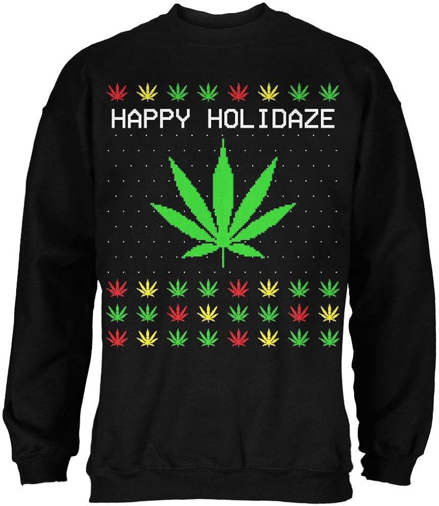 Pot Leaf Rasta Happy Holidaze Holidays Ugly Christmas Sweater Mens Sweatshirt