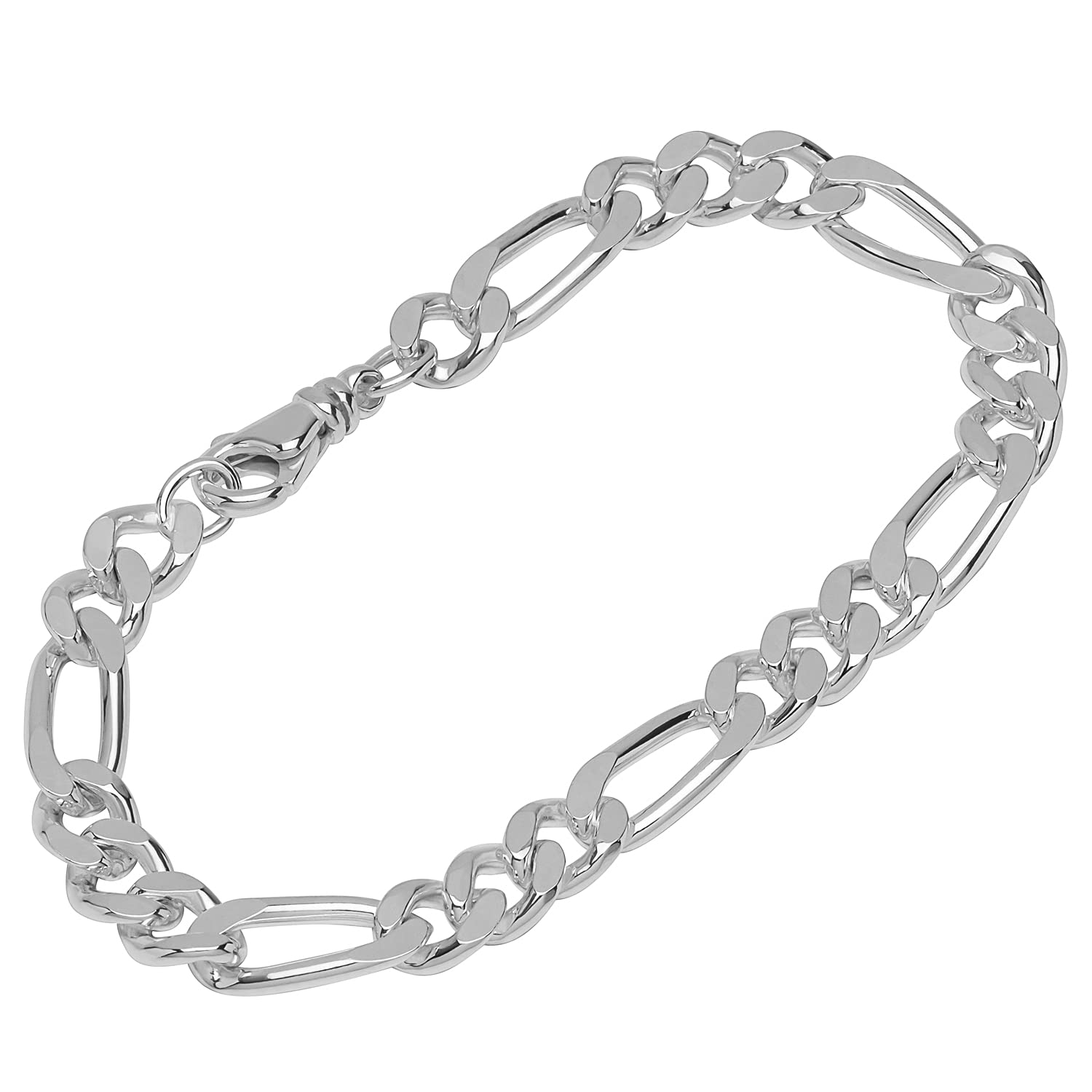 NKlaus bracelet 925 Sterling Silver 22cm Figaro curb chain 4 times diamond bracelet 12297