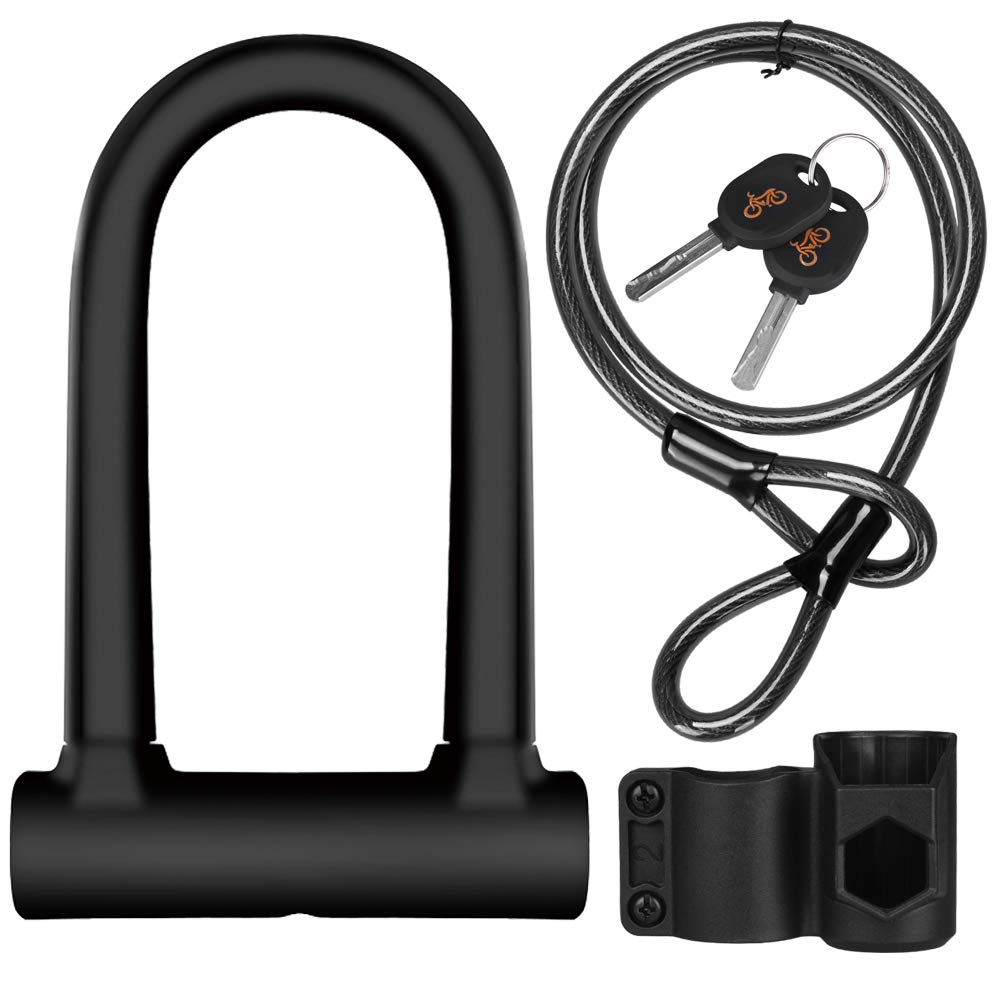 DINOKA Bike U Lock, Anti-Cut D Lock Bicycle Lock with 1.2m Flex Cable and Mounting Bracket, High Security for Bicycle, E-Sctooer and Motocycles