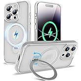 TaeliorTech 2025 Upgraded 360° Rotatable Magnetic Ring Stand for iPhone 14 Pro Case,Compatible with MagSafe,Military Drop Protection,Shockproof Matte Translucent Case for iPhone 14 Pro,Frosted White