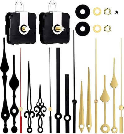 Esteopt Clock Mechanism Kit Battery Powered Quartz Movement Gold Black 2Pcs