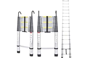 DICN Telescoping Ladder 16.5ft Aluminum Telescopic Extension Ladder Extendable Ladders with 2 Detachable Hooks Portable Lightweight Safety Lock Design Best for Household Daily or RV Work 330 Pound Capacity