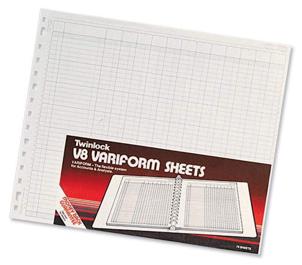 Rexel Twinlock Variform Multi-Ring Binder V8 Cash Refill Sheets 24 Columns, White(Pack of 75)